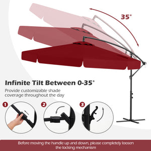 10 Feet Patio Cantilever Umbrella with Cover Tilt Adjustment and Ruffled Edge-Wine