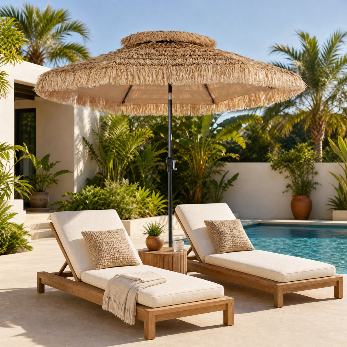 10FT and 2-Tier Tiki Patio Umbrella with 8 Ribs-Brown