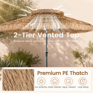 10FT and 2-Tier Tiki Patio Umbrella with 8 Ribs-Brown