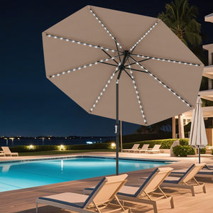 10 Feet Solar Patio Umbrella with 96 Multi-Colored Flowing LED Lights and Tilt Adjustment-Coffee