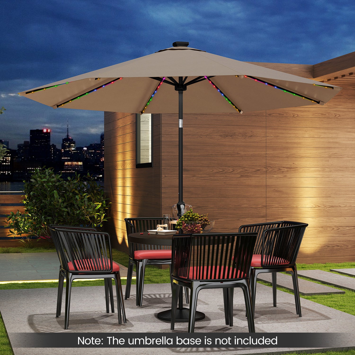 10 Feet Solar Patio Umbrella with 96 Multi-Colored Flowing LED Lights and Tilt Adjustment-Coffee