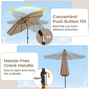 10 Feet Solar Patio Umbrella with 96 Multi-Colored Flowing LED Lights and Tilt Adjustment-Coffee
