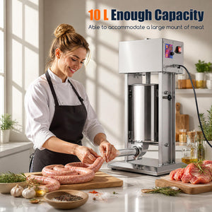 10L Electric Sausage Stuffer with 4 Stuffing Tubes Foot Pedal and Stepless Speed Control-Silver