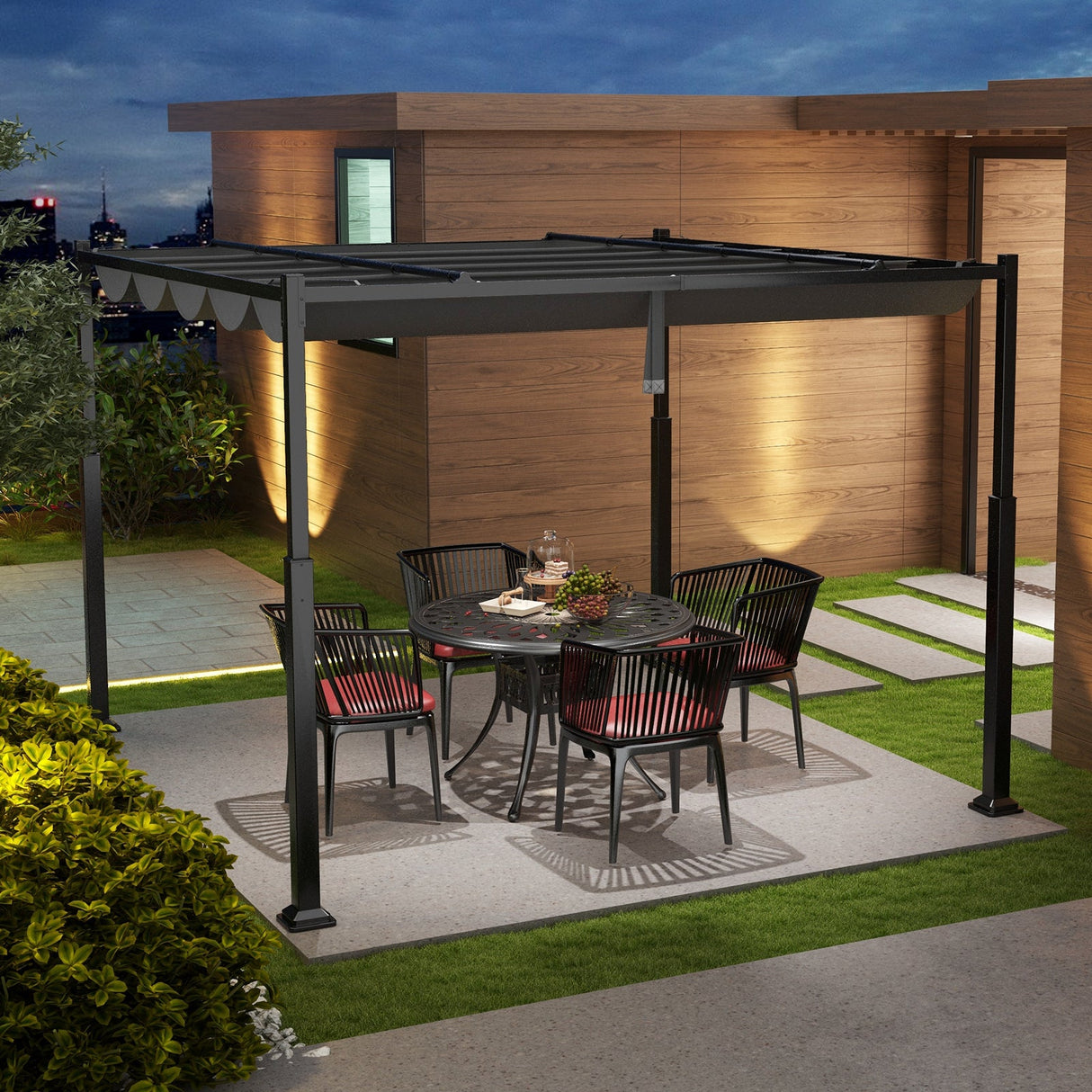 10 x 10 Feet Outdoor Pergola with Retractable Canopy and Metal Columns-Gray by DirectDeals