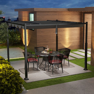 10 x 10 Feet Outdoor Pergola with Retractable Canopy and Metal Columns-Gray by DirectDeals