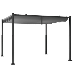 10 x 10 Feet Outdoor Pergola with Retractable Canopy and Metal Columns-Gray by DirectDeals