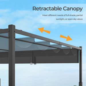 10 x 10 Feet Outdoor Pergola with Retractable Canopy and Metal Columns-Gray