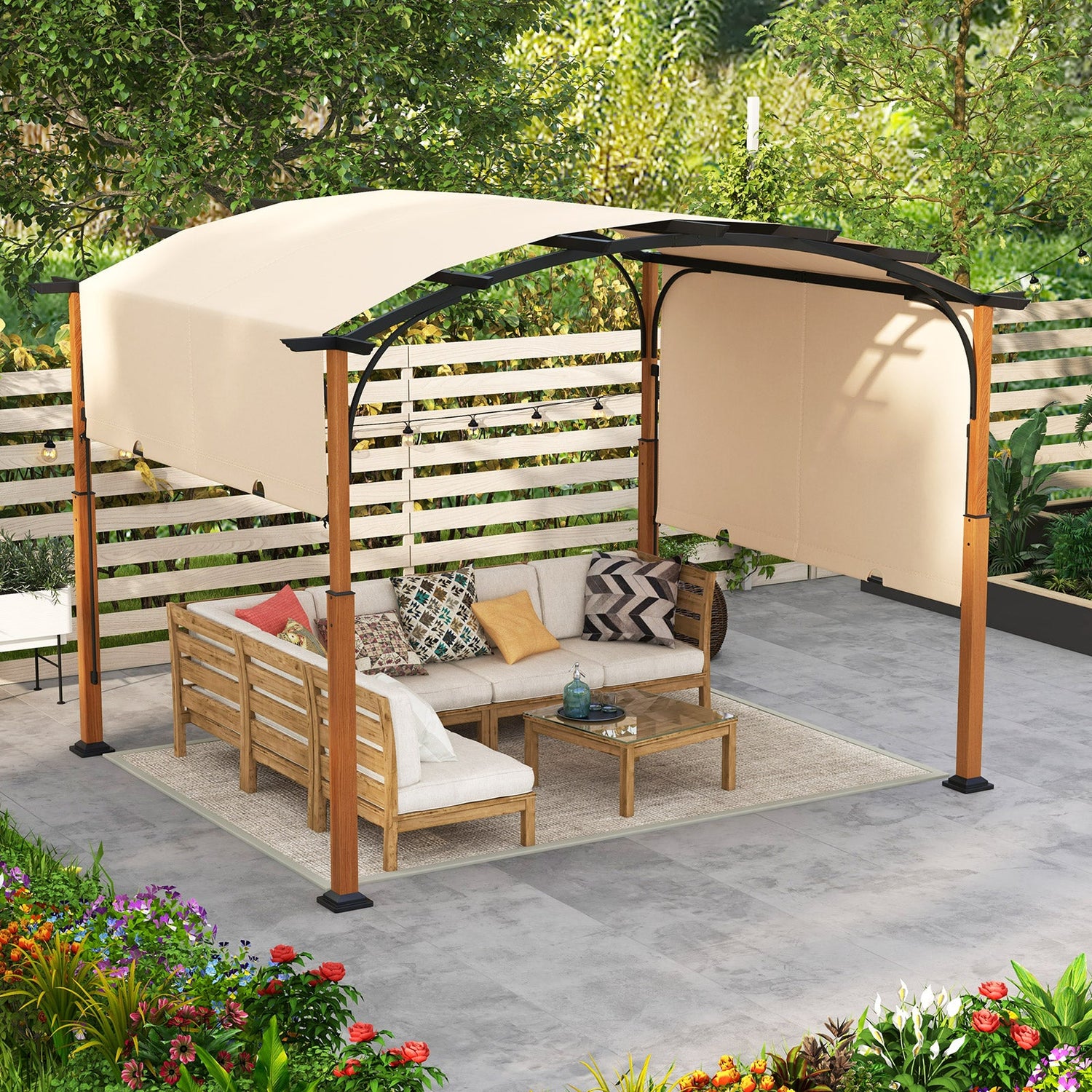 10 x 12 FT Outdoor Retractable Pergola with Retractable Canopy for Patio-Beige by DirectDeals