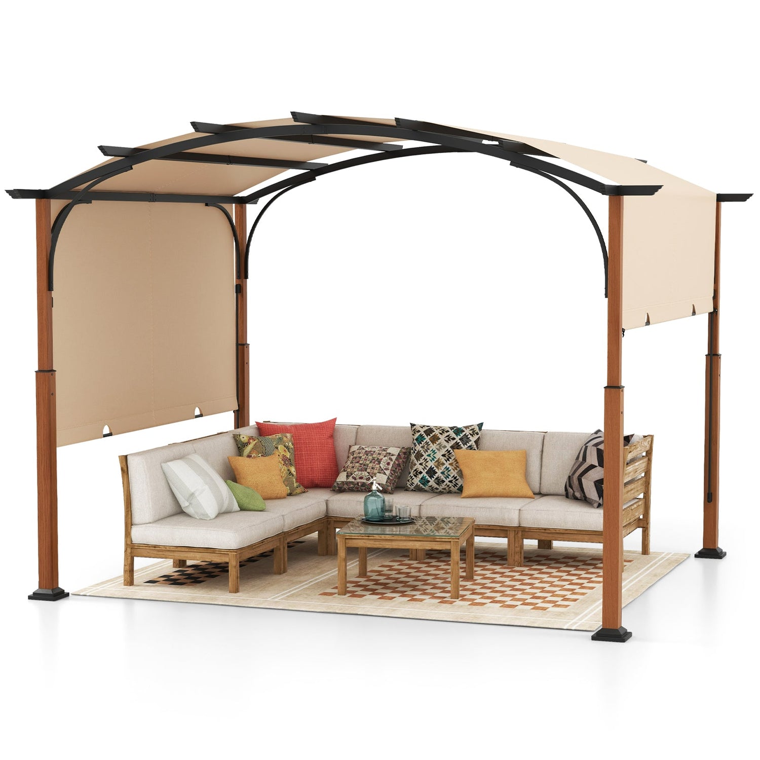 10 x 12 FT Outdoor Retractable Pergola with Retractable Canopy for Patio-Beige by DirectDeals