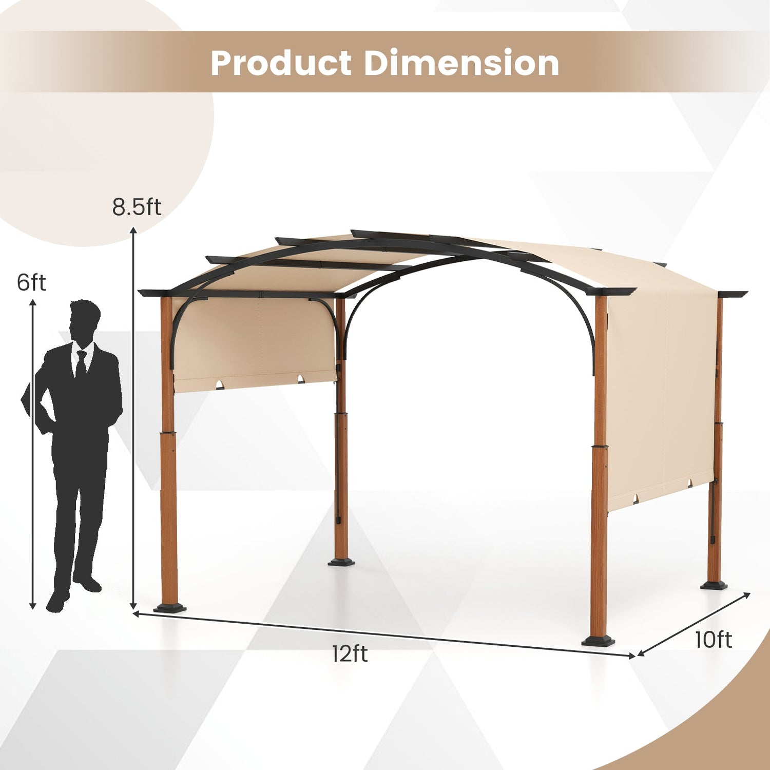 10 x 12 FT Outdoor Retractable Pergola with Retractable Canopy for Patio-Beige by DirectDeals