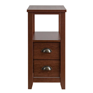 End Table Wooden with 2 Drawers and Shelf Bedside Table-Brown