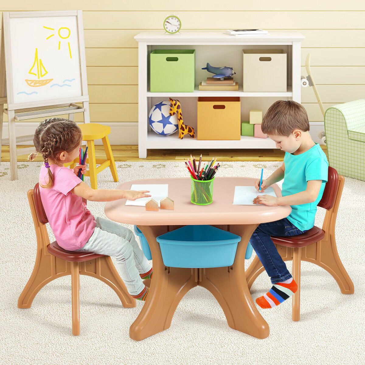In/Outdoor 3-Piece Plastic Children Play Table & Chair Set
