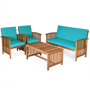 4 Pieces Patio Solid Wood Furniture Set-Beige