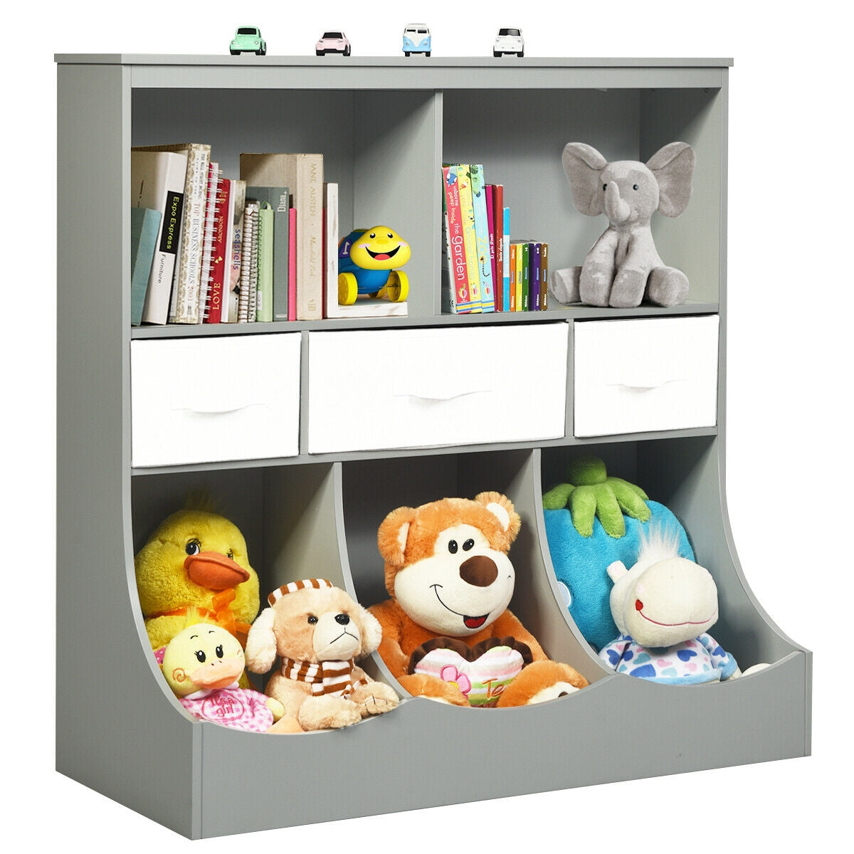 Freestanding Combo Cubby Bin Storage Organizer Unit W/3 Baskets-Brown
