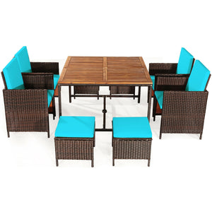 9 Pieces Patio Rattan Dining Cushioned Chairs Set-Red