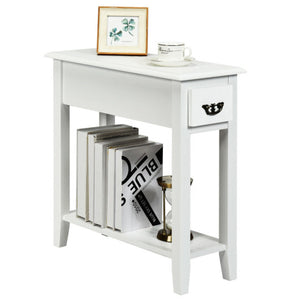 2 Tier End Bedside Sofa Side Table Narrow Nightstand-White