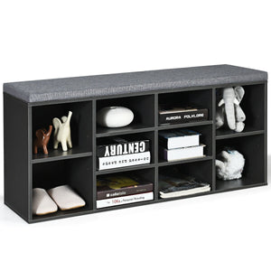 10-Cube Organizer Shoe Storage Bench with Cushion for Entryway-Gray by DirectDeals