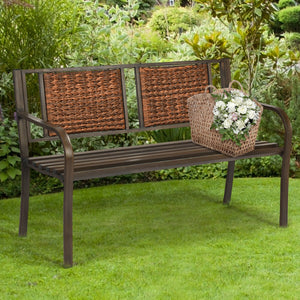 Patio Garden Bench with Powder Coated Steel Frame for Lawn