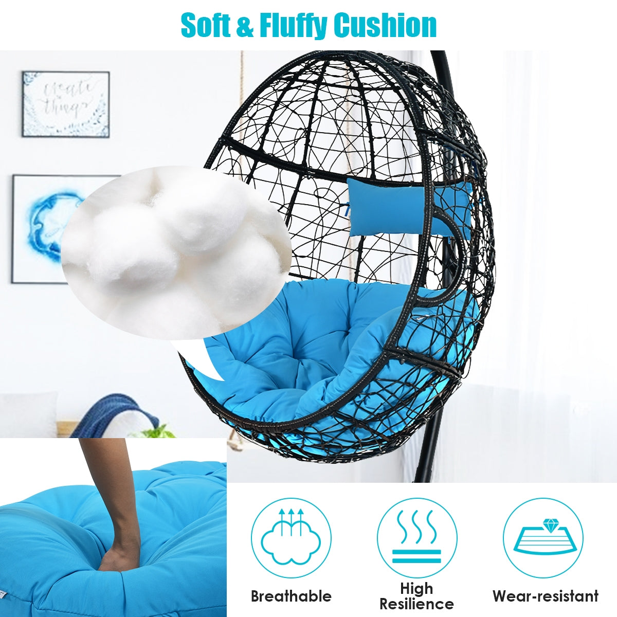 Hanging Cushioned Hammock Chair with Stand -Gray