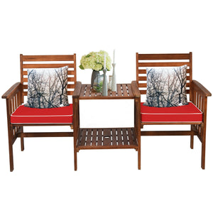3 pcs Outdoor Patio Table Chairs Set Acacia Wood Loveseat-White