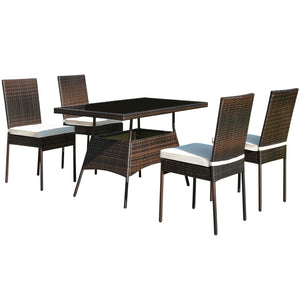 5 Pieces Rattan Dining Set Glass Table High Back Chair