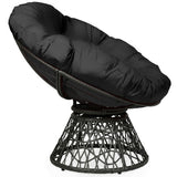 Rattan Papasan Chair Ergonomic 360-degree Swivel Soft Cushion Garden-Black