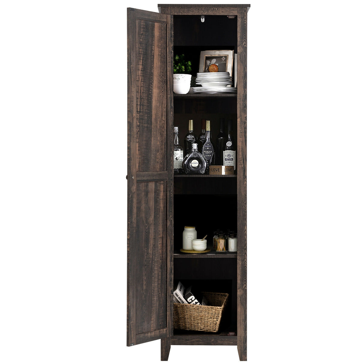 Linen Tower Bathroom Storage Cabinet Tall Slim Side Organizer with Shelf-Black