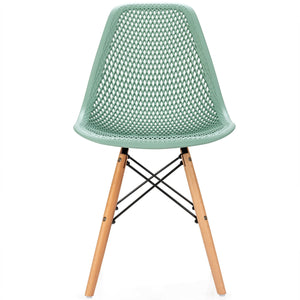4 Pieces Modern Plastic Hollow Chair Set with Wood Leg-Black