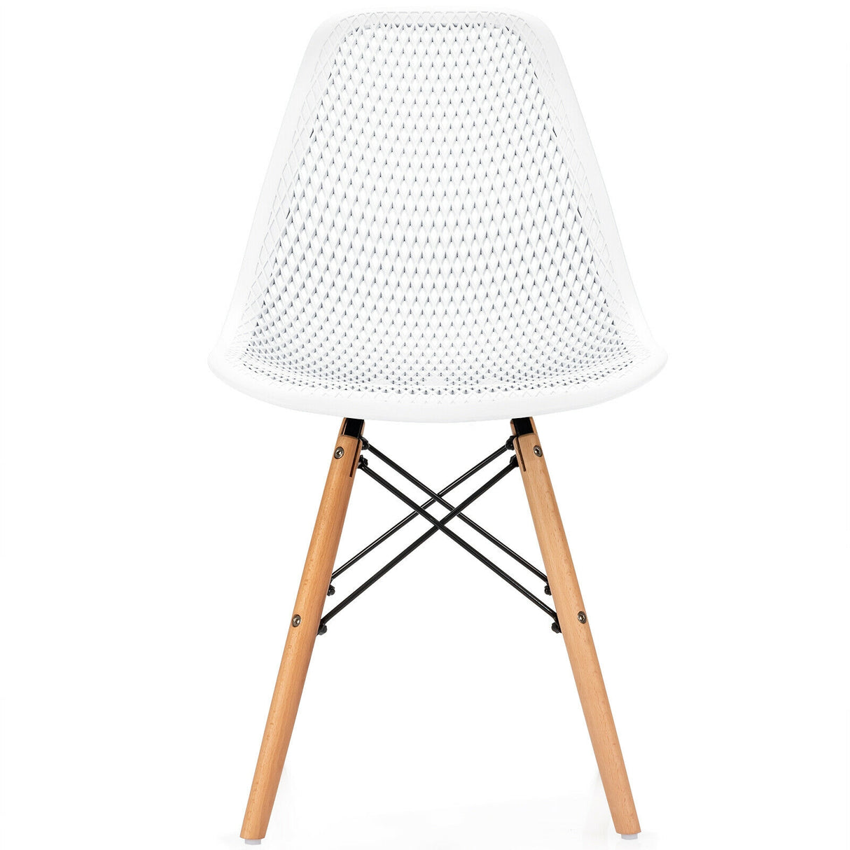 4 Pieces Modern Plastic Hollow Chair Set with Wood Leg-Black