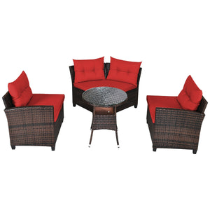 4 Pieces Outdoor Cushioned Rattan Furniture Set-Red