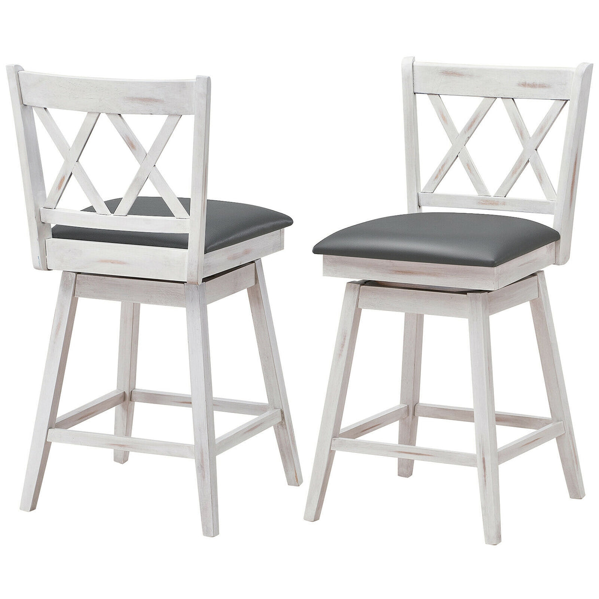 2 Pieces 24 Inch Swivel Counter Height Barstool Set with Rubber Wood Legs-Black