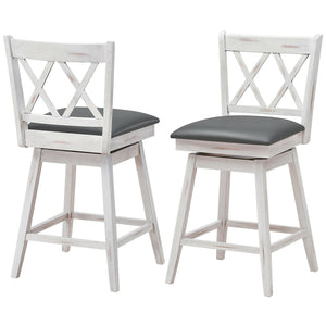 2 Pieces 24 Inch Swivel Counter Height Barstool Set with Rubber Wood Legs-Black
