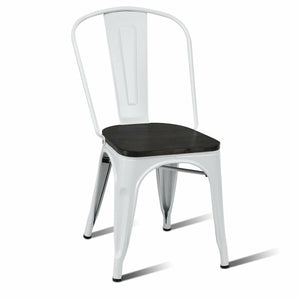 4 Pieces Tolix Style Metal Dining Side Chair Stackable Wood Seat-White