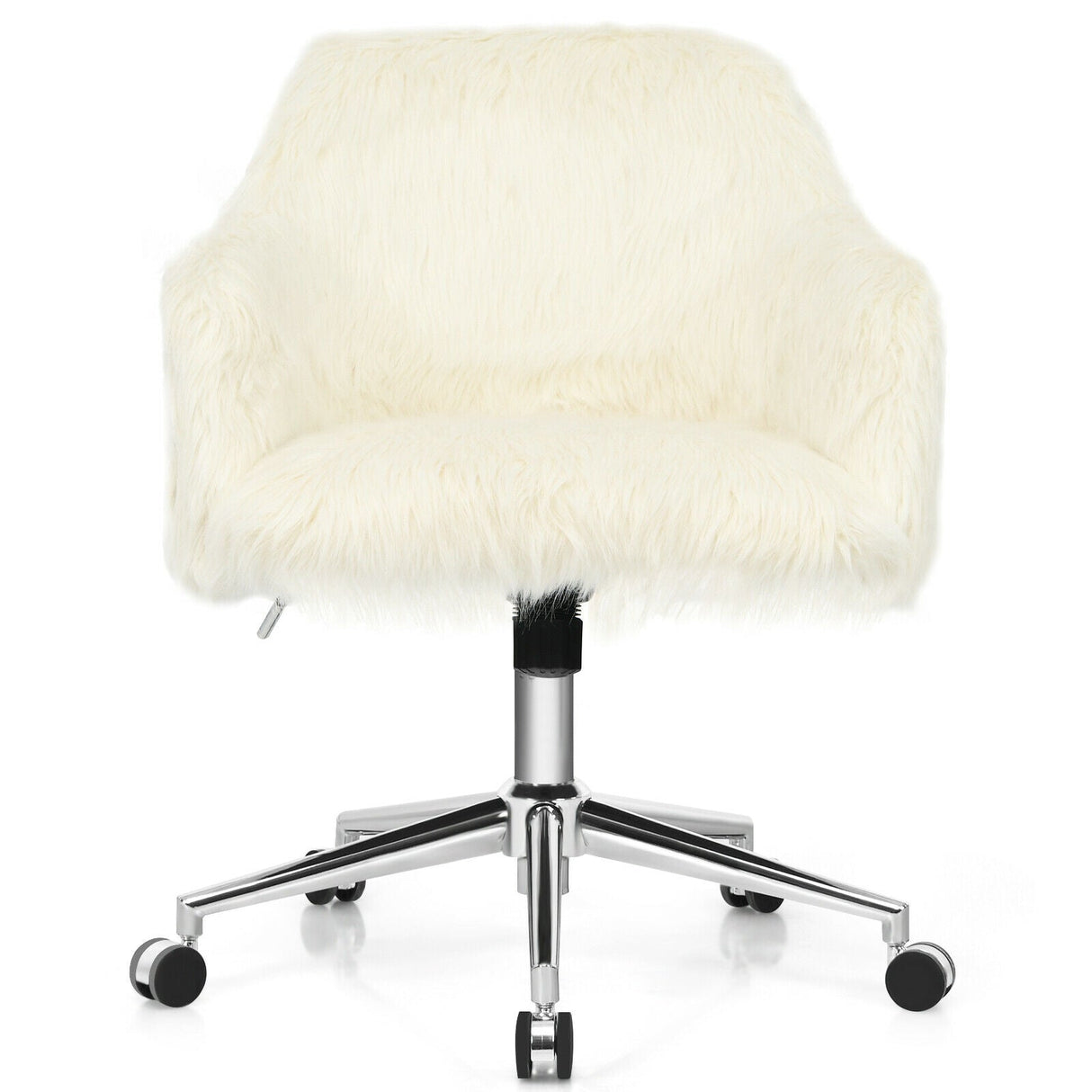 Modern Fluffy Faux Fur Vanity Office Chair for Teens Girls-Beige