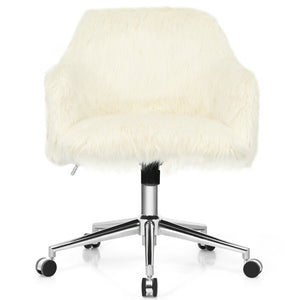 Modern Fluffy Faux Fur Vanity Office Chair for Teens Girls-Beige