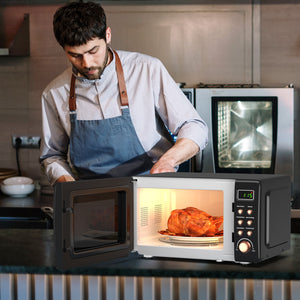 700W Retro Countertop Microwave Oven with 5 Micro Power and Auto Cooking Function-White