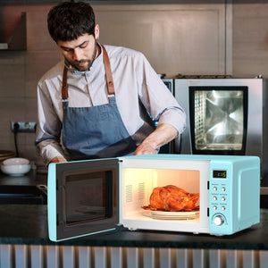 700W Retro Countertop Microwave Oven with 5 Micro Power and Auto Cooking Function-White