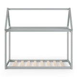 Stable Kids Platform Floor Bed with Roof and Heavy-Duty Slats-Gray