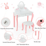 Kids Vanity Princess Makeup Dressing Table Stool Set with Mirror and Drawer-Pink