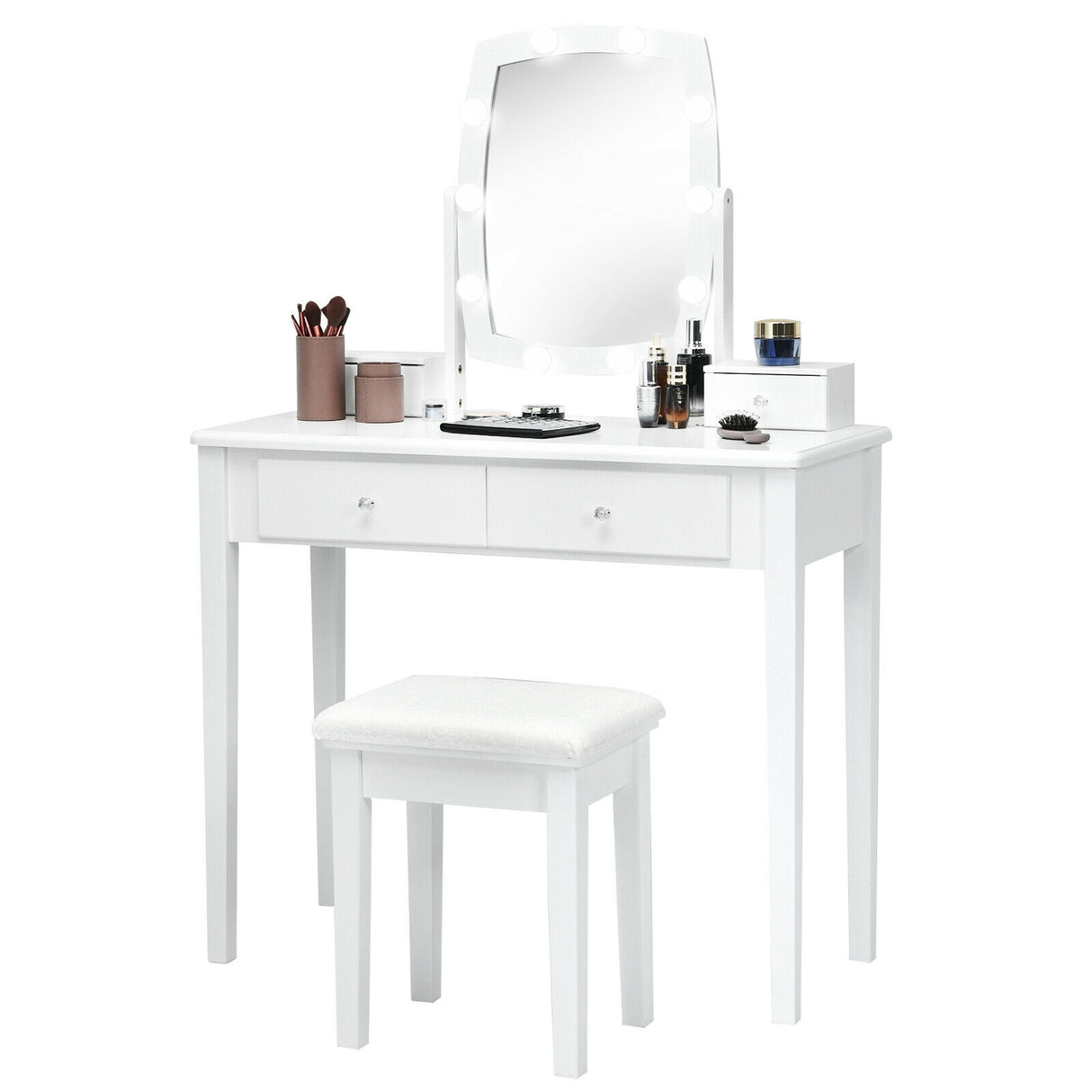Vanity Table Set with Lighted Mirror for Bedroom and Dressing Room-Black