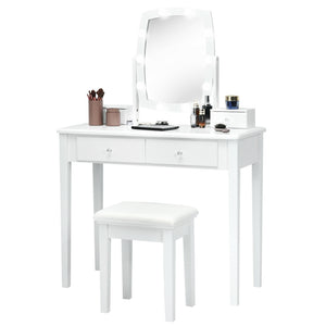 Vanity Table Set with Lighted Mirror for Bedroom and Dressing Room-Black