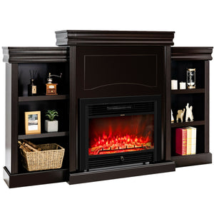 70 Inch Modern Fireplace Media Entertainment Center with Bookcase-Black