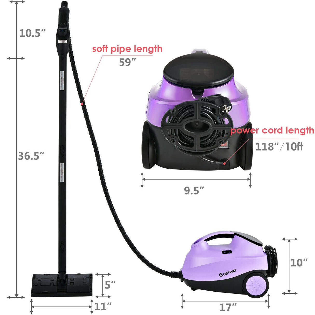 2000W Heavy Duty Multi-purpose Steam Cleaner Mop with Detachable Handheld Unit-Red