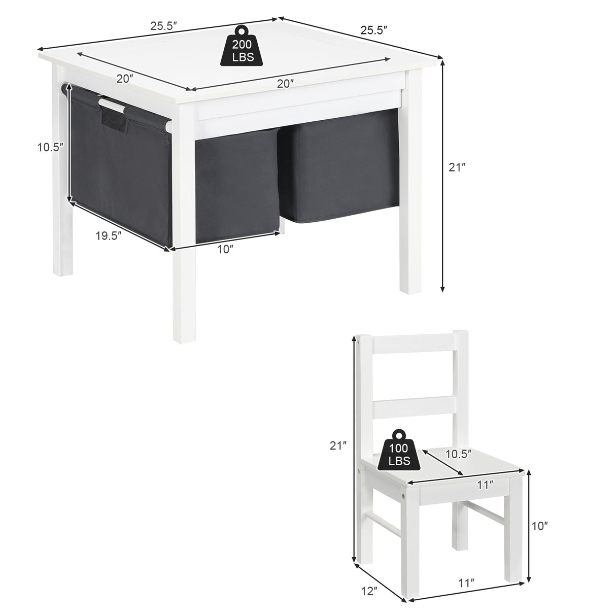 2-in-1 Kids Activity Table and 2 Chairs Set with Storage Building Block Table-Espresso