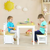 4 Pieces Kids Wooden Activity Table and Chairs Set with Storage Bench and Study Desk-Gray