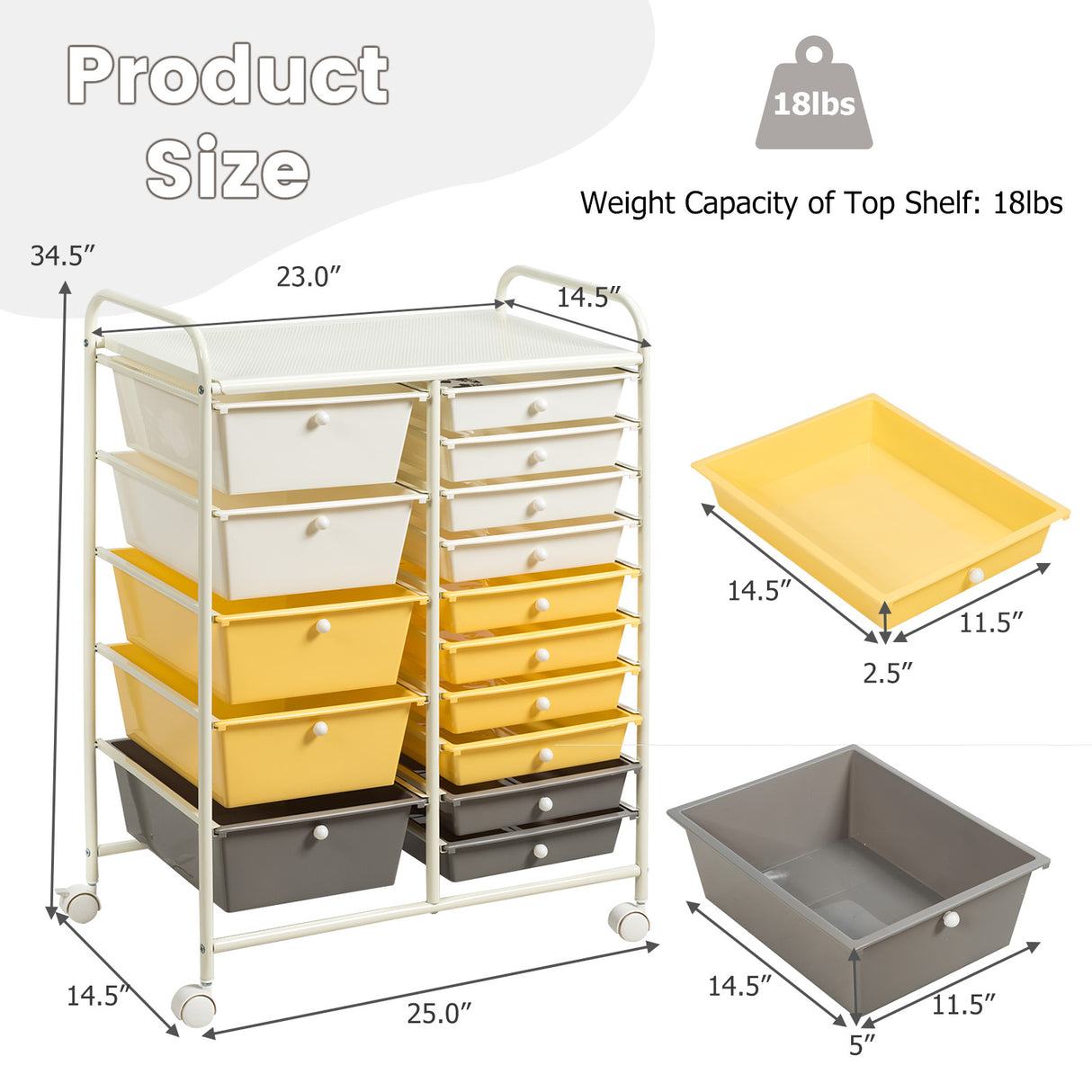 15 Drawers Rolling Storage Cart Organizer