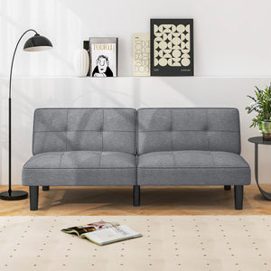 Convertible Folding Futon Sofa Bed with 6-Position Adjustable Backrest-Gray