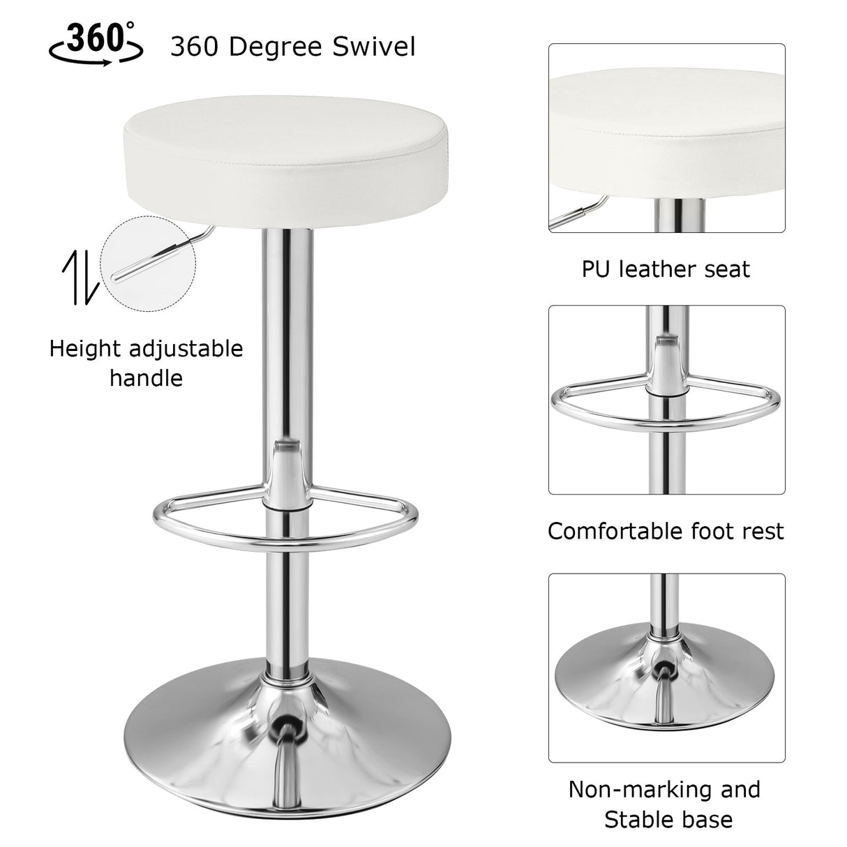 1 PC Round Bar Stool Adjustable Swivel Pub Chair-White by DirectDeals
