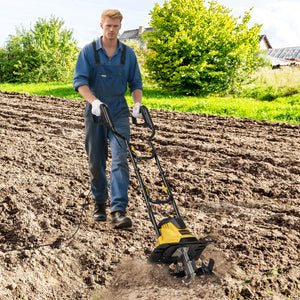 10 Amp Powerful Corded Electric Tiller Cultivator with Safety Lock-Yellow