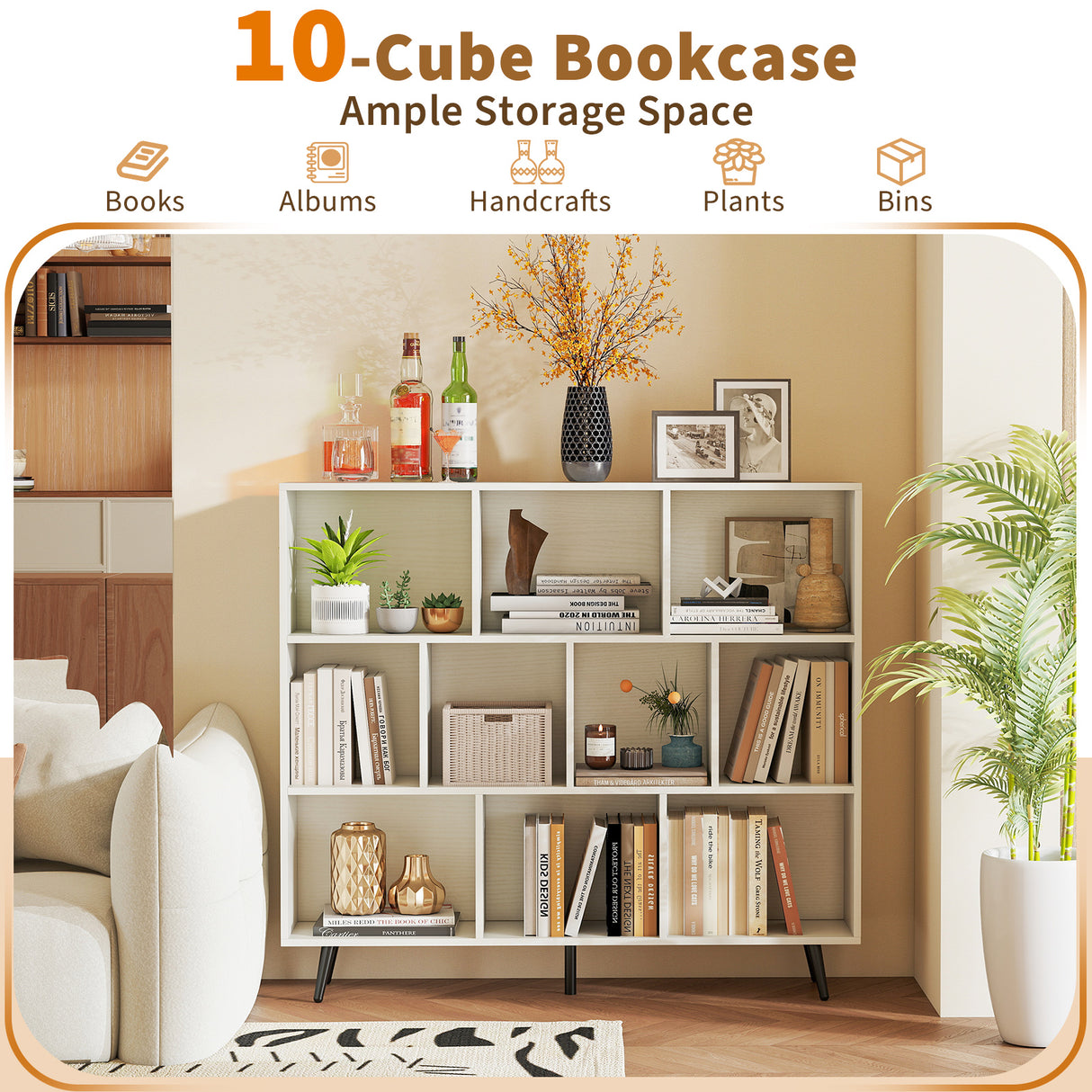 7/8/10-Cube Bookcase with 5 Tapered Metal Legs-10 Cubes